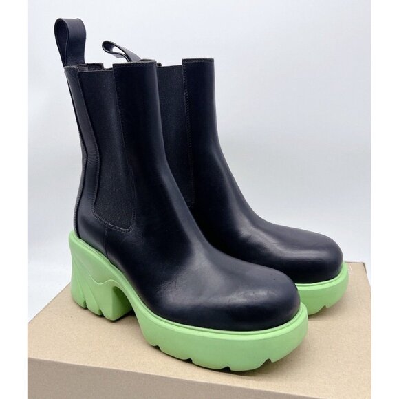 BOTTEGA VENETA Flash Chelsea Boots Platform Black Green Leather US 7.5 EU 37.5 - Picture 5 of 14